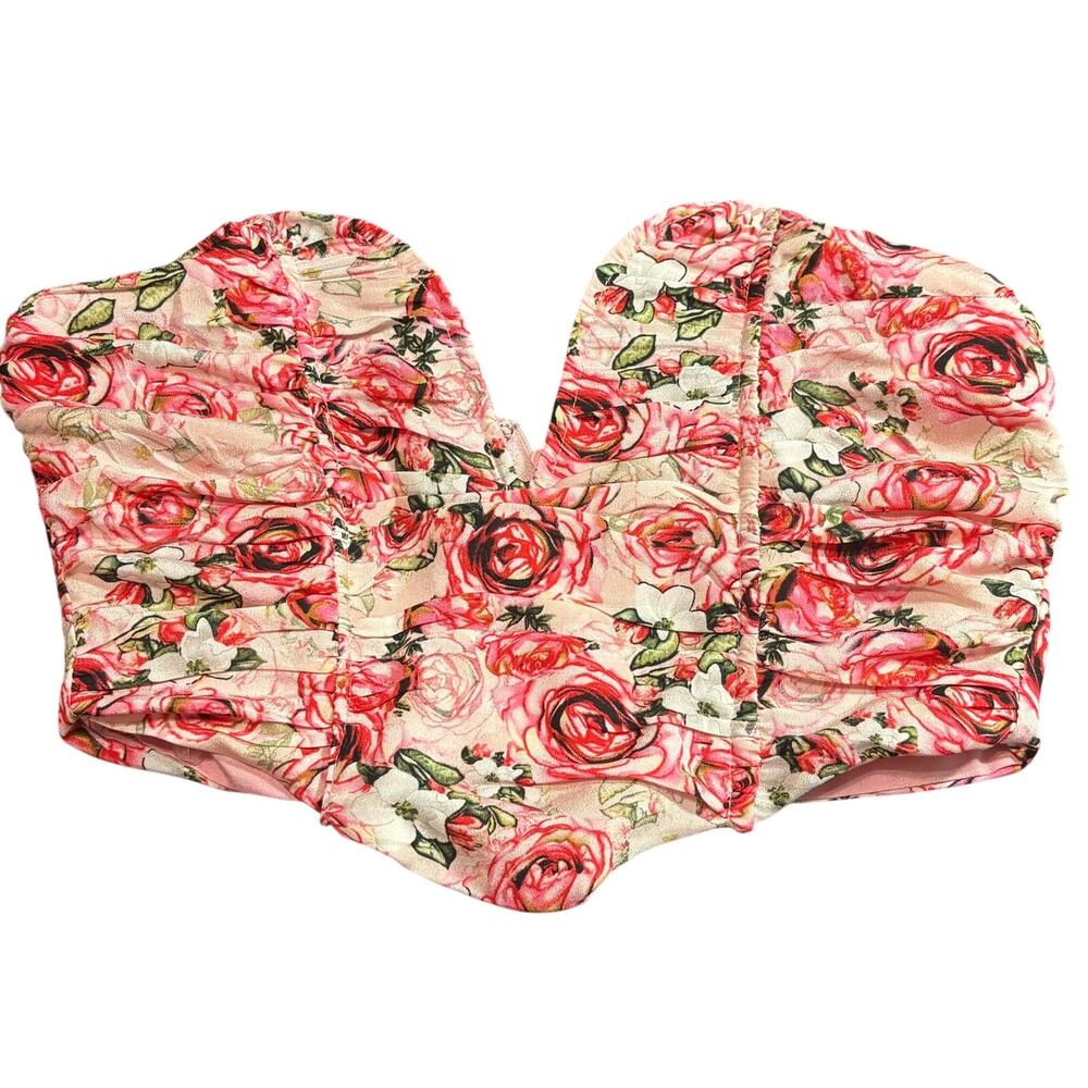 More to Come Floral Bustier Crop Top Pink Rose Print Corset Size M